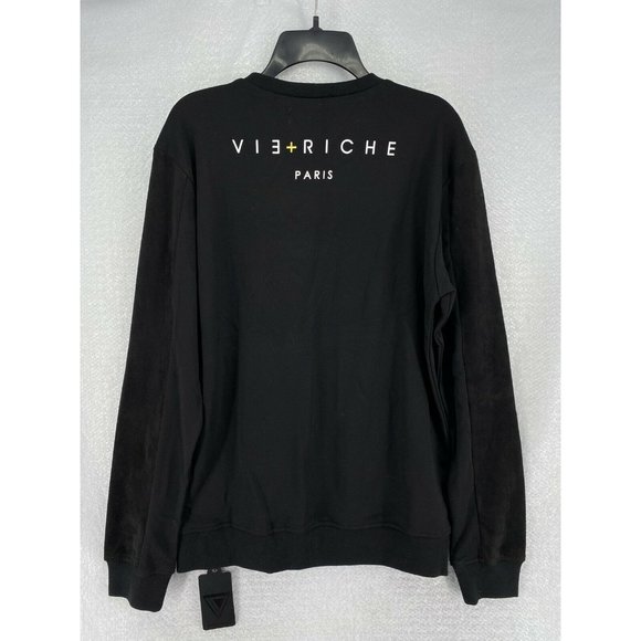 Vie + Riche Men’s Medium Black Graphic Logo Long Sleeve Crewneck Sweater - Picture 2 of 9